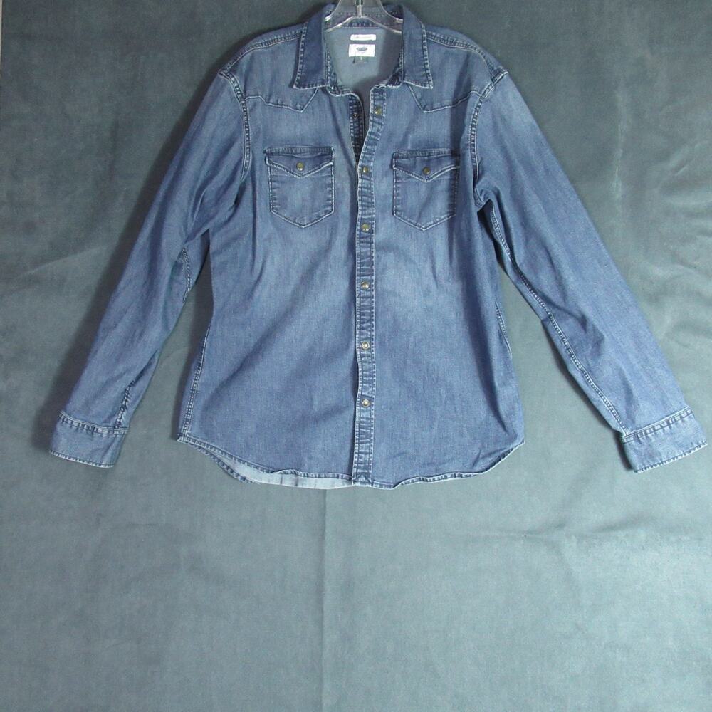 Old Navy Shirt Mens Large Blue Chambray Snap Up Western Cowboy Country Ranch